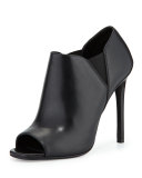 Open-Toe Leather High-Heel Bootie, Nero (Black)