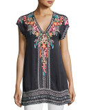 Letty Short-Sleeve Embroidered Silk Georgette Top