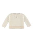 Raglan Lace-Trim Crochet Sweater, Ivory, Size 1-6 Months
