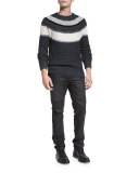 Harleston Zip-Up Ribbed Wool Sweater, Charcoal Melange