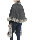 Cashmere Reversible Fox Fur-Trim Cape, Gray/Brown
