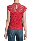 Allie Floral Lace Cap-Sleeve Top, Red