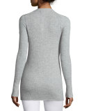 Alexandra Ribbed Cashmere Cardigan, Light Gray