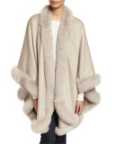 Cashmere Fox Fur-Trim Cape, Stone
