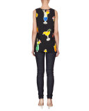 Scoop-Neck Cocktail-Print Tank, Black/Multi