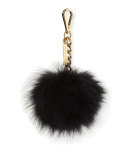 Fox Fur Pompom Bag Charm, Black