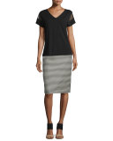 V-Neck Sweater with Sheer Insets, Black