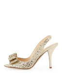charm glittered bow slingback, platinum