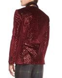 Sequined Two-Button Sport Coat, Burgundy