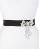 Stretch Rhinestone-Bow Belt, Black