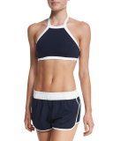 Block Party High-Neck Swim Top, Indigo