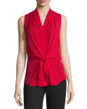 Sleeveless V-Neck Wrap Top W/ Tie Front