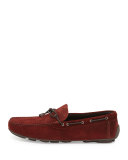 Hamptons Printed Suede Driver, Dark Red