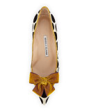 Gorina Velvet Polka-Dot Pump, Black/White/Gold