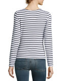 Nautical Stripe Boat-Neck Long-Sleeve Top, Navy/White