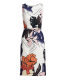 Sleeveless Floral-Print Belted Sheath Dress 