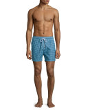 Intertwined-Print Retro Swim Trunks, Blue