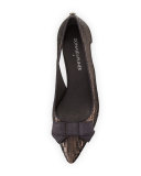 Dova Cutout Bow Kitten-Heel Pump, Bronze