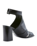Leather Cutout Ankle-Strap Sandal, Nero