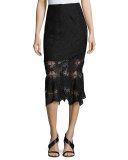 Lace Midi Pencil Skirt, Black