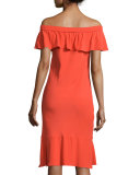 Oleta Ruffled Off-the-Shoulder Dress, Red