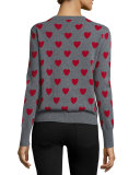 Crewneck Heart-Print Wool Sweater, Mid Gray Melange