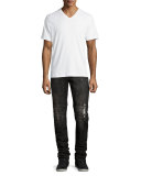 Rocco Distressed Simple Moto Jeans, Black