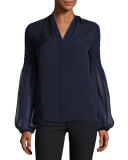 Georgia Smocked Long-Sleeve Silk Blouse