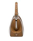 Baiadera Arcade-Stripe Frame Satchel Bag, Camel/White/Black (Caramel+Bianco+Nero)