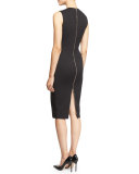 Sleeveless Lace-Front Sheath Dress, Black
