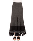 High-Waist Fringe-Hem Midi Skirt, Black/Combo