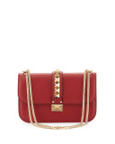 Lock Rockstud-Trim Flap Bag, Red