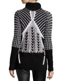 Two-Tone Chunky Turtleneck Sweater, Black/White