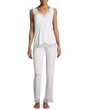 Topazio Lace-Trimmed Pajama Top, Ivory/Turchese 