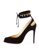 Neotrente Caged Peep-Toe Red Sole Pump, Black/Gold