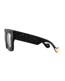 Mr. 5 AM Poems Swarovski® Shield Sunglasses, Black Crystal