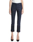 Lace-Hem Skinny Ankle Jeans, Dark Blue