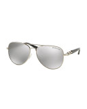 Chain Link Aviator Sunglasses, Silver Mirror