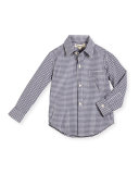 Long-Sleeve Cotton Gingham Shirt, Blue, Size 2-14