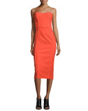 Strapless Bustier Linen-Stretch Dress, Bright Red