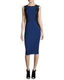 Cailyn Seamed Sheath Dress w/ Zip Hem, Midnight