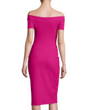 Haley Off-the-Shoulder Banded Jersey Cocktail Dress, Azalea
