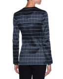 Single-Breasted Windowpane-Jacquard Jacket, Navy/White