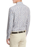 Floral-Print Sport Shirt, Medium Beige/Blue