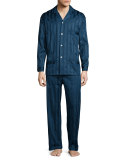 Tonal-Striped Cotton Pajama Set, Navy