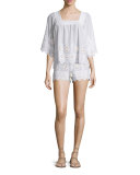 Minnie Geometric-Embroidered Shorts, Pure White