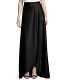 Liquid Satin Faux-Wrap Gown Skirt, Caviar