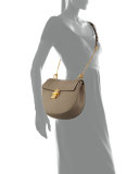 Drew Medium Grain Leather Shoulder Bag, Gray