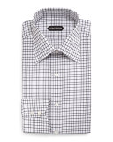 Windowpane-Pattern Silk Dress Shirt, Black/White