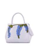 Daisy Small Wisteria Crocodile Satchel Bag, Light Lilac/Multi